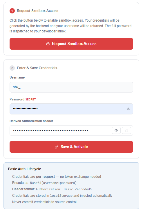 Enter & Save Credentials with the derived Authorization header